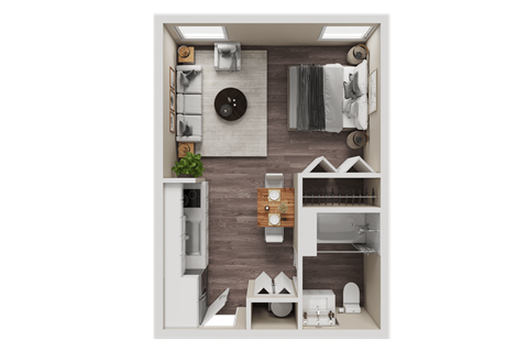 Floor plan for studio, 1 bath, 370 sqft